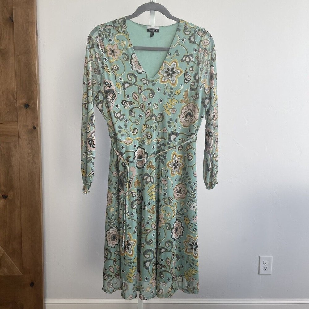 Allison Brittney Plus green floral long sleeve V-neck Dress 3X